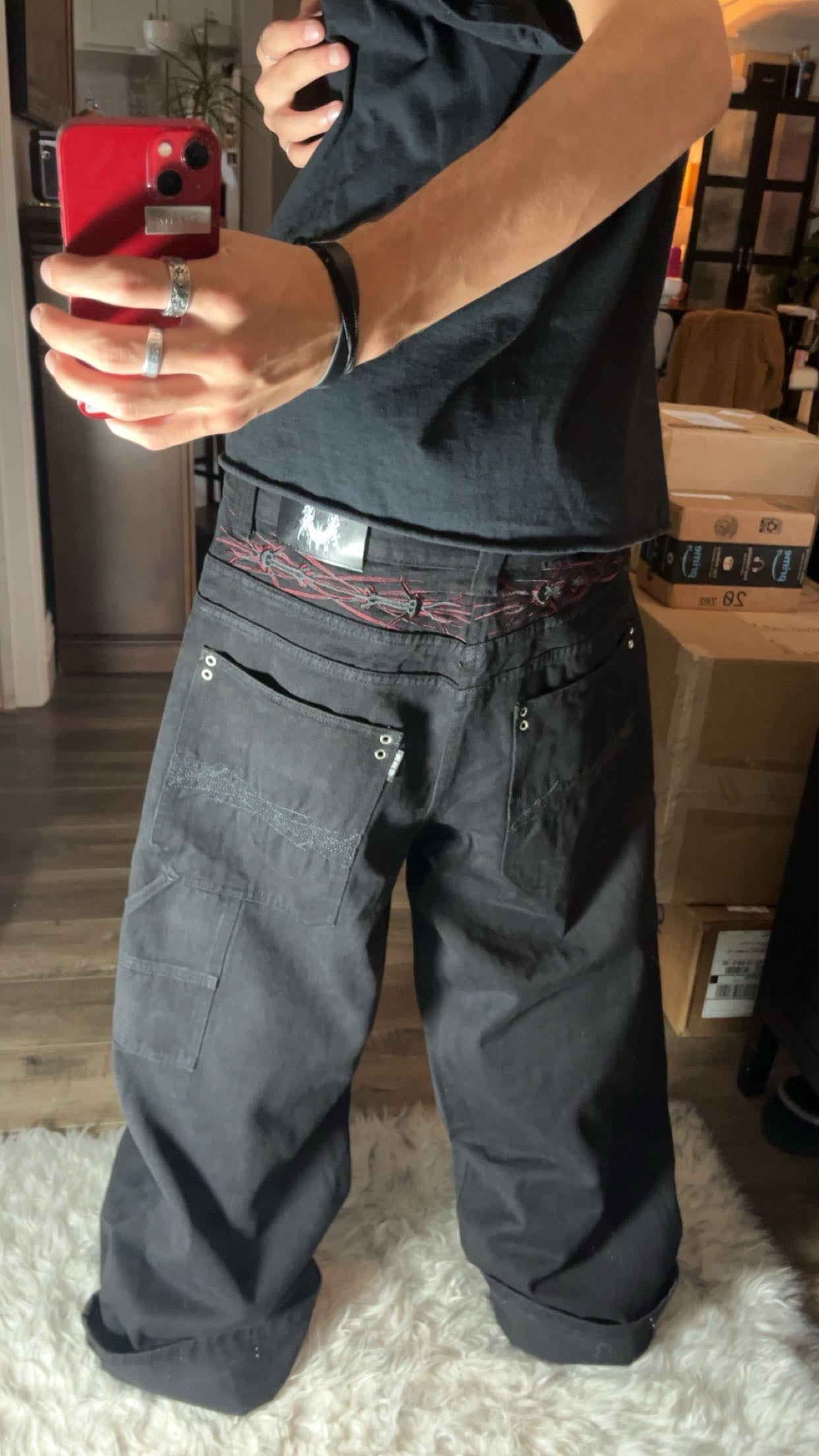 black splitter jeans